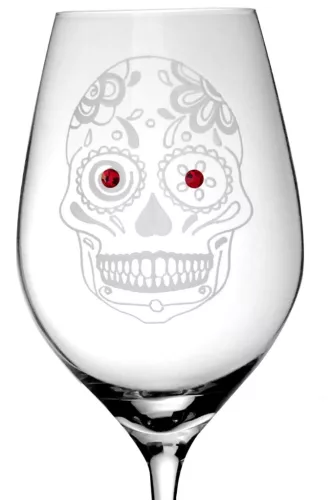 BOROSPOHÁR 2DB-OS KRISTÁLYBERAKÁSSAL DÍSZÍTETT, KOPONYA MINTÁS 360ML