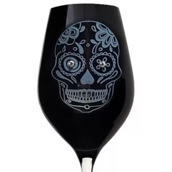   BOROSPOHÁR FEKETE 2DB-OS KRISTÁLYBERAKÁSSAL DÍSZÍTETT, KOPONYA MINTÁS 360ML