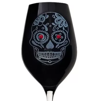   BOROSPOHÁR FEKETE 2DB-OS KRISTÁLYBERAKÁSSAL DÍSZÍTETT, KOPONYA MINTÁS 360ML