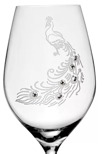 BOROSPOHÁR 2DB-OS KRISTÁLYBERAKÁSSAL DÍSZÍTETT, PÁVA MINTÁS 360ML