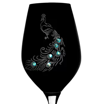   BOROSPOHÁR FEKETE 2DB-OS KRISTÁLYBERAKÁSSAL DÍSZÍTETT, PÁVA MINTÁS 360ML