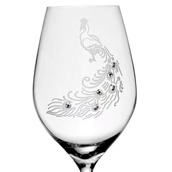   BOROSPOHÁR 2DB-OS KRISTÁLYBERAKÁSSAL DÍSZÍTETT, PÁVA MINTÁS 470ML