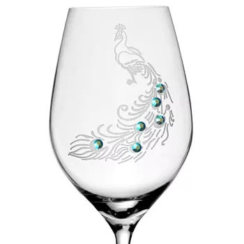   BOROSPOHÁR 2DB-OS KRISTÁLYBERAKÁSSAL DÍSZÍTETT, PÁVA MINTÁS 470ML