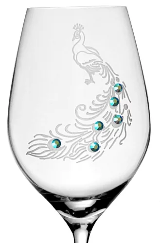 BOROSPOHÁR 2DB-OS KRISTÁLYBERAKÁSSAL DÍSZÍTETT, PÁVA MINTÁS 470ML