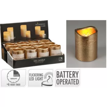   GYERTYA LED-ES ÍDŐZÍTŐVEL ÉS ELEMMEL ARANY 5X6CM 12DB/DISPLAY