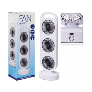 VENTILÁTOR ASZTALI ÚJRA TÖLTHETŐ ABS 37X12X8,3CM FEHÉR