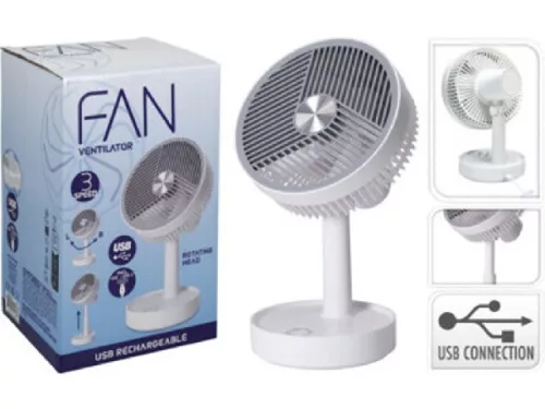 VENTILÁTOR ASZTALI ÚJRA TÖLTHETŐ ABS/PP 135X130X220MM