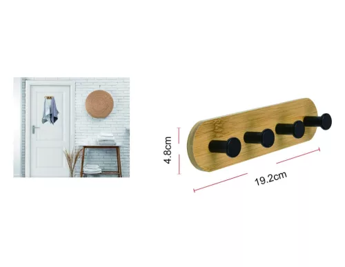 AJTÓAKASZTÓ FEKETE 4 KAMPÓS  BAMBUSZ 19,2X4,8CM