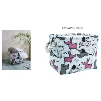   TÁROLÓKOSÁR POLIÉSZTER-PAMUT "KUTYÁS" 25CMX20CMX20CM