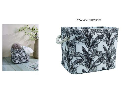 TÁROLÓKOSÁR POLIÉSZTER-PAMUT "LEVELES" 25CMX20CMX20CM