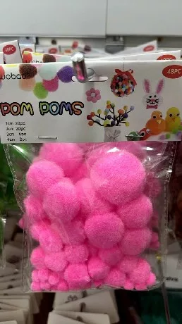 POMPOM RÓZSASZÍN 48DB-OS VEGYES MÉRETEK (1CM:20DB, 2CM:20DB, 3CM:6DB, 4CM:2DB)