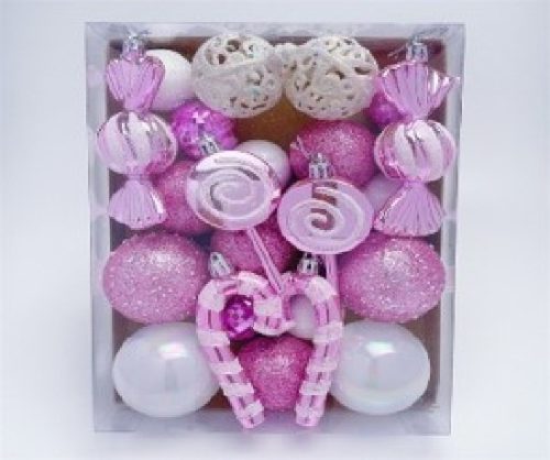 KARÁCSONYFA GÖMB DÍSZ RÓZSASZÍN-FEHÉR 23DB-OS