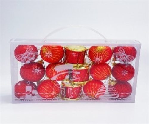 KARÁCSONYFA GÖMB DÍSZ 4CM PIROS 15DB-OS