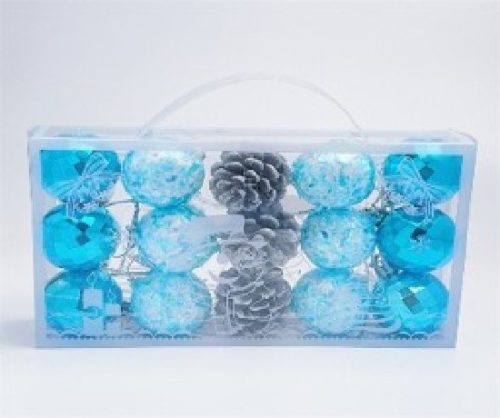 KARÁCSONYFA GÖMB DÍSZ 4CM KÉK 15DB-OS