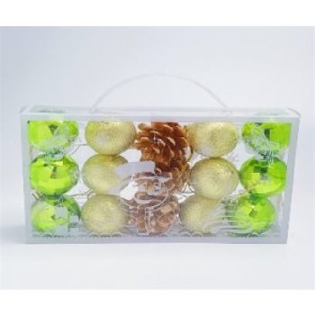 KARÁCSONYFA GÖMB DÍSZ 4CM ZÖLD 15DB-OS