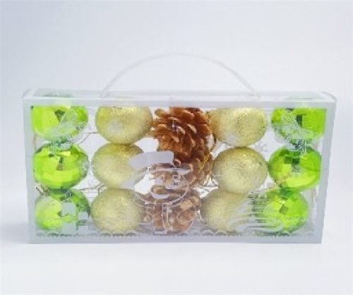 KARÁCSONYFA GÖMB DÍSZ 4CM ZÖLD 15DB-OS