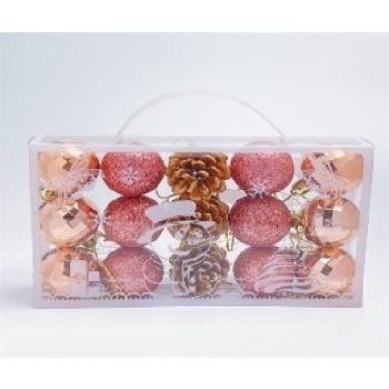 KARÁCSONYFA GÖMB DÍSZ 4CM PÚDER 15DB-OS