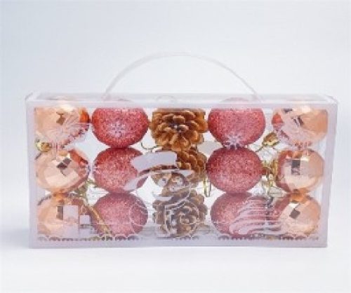 KARÁCSONYFA GÖMB DÍSZ 4CM PÚDER 15DB-OS