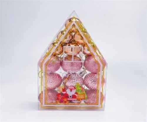 KARÁCSONYFA GÖMB DÍSZ 3CM/6DB - 4CM/9DB RÓZSASZÍN 15DB-OS