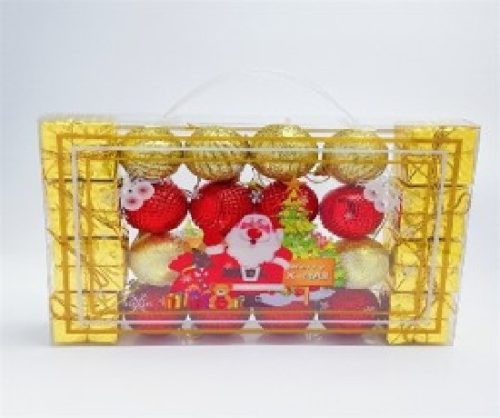 KARÁCSONYFA GÖMB DÍSZ 4CM PIROS-ARANY 24DB-OS