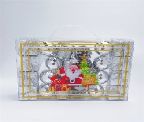 KARÁCSONYFA GÖMB DÍSZ 4CM EZÜST 24DB-OS