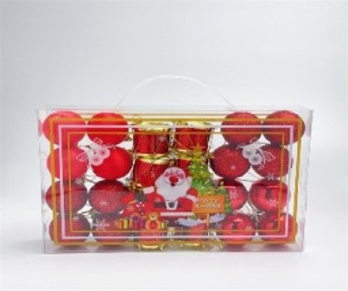 KARÁCSONYFA GÖMB DÍSZ 4CM PIROS 24DB-OS