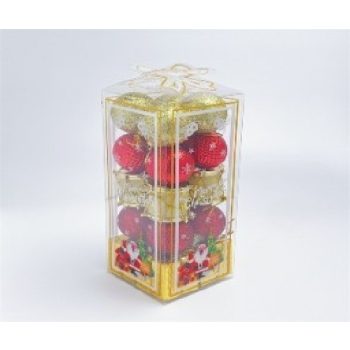 KARÁCSONYFA GÖMB DÍSZ 4CM PIROS-ARANY 20DB-OS