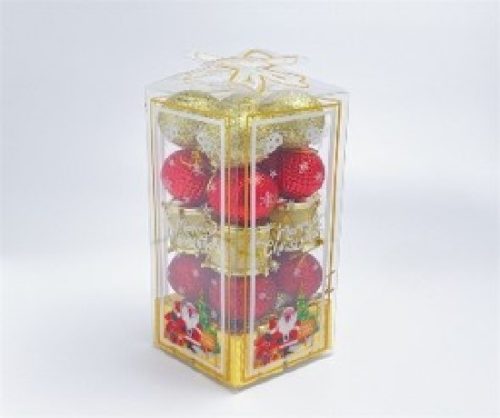 KARÁCSONYFA GÖMB DÍSZ 4CM PIROS-ARANY 20DB-OS