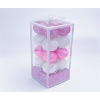 KARÁCSONYFA GÖMB DÍSZ 4CM RÓZSASZÍN-FEHÉR 20DB-OS