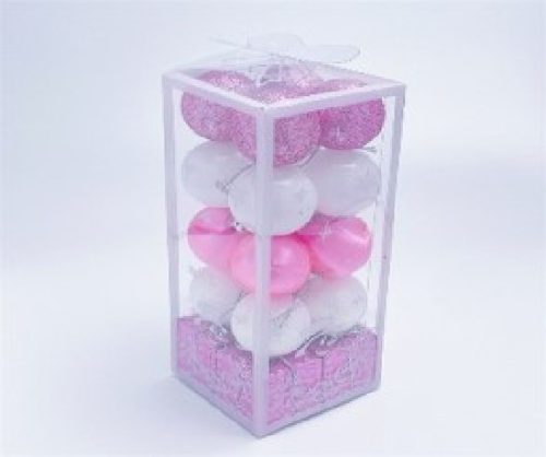 KARÁCSONYFA GÖMB DÍSZ 4CM RÓZSASZÍN-FEHÉR 20DB-OS