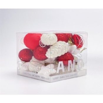 KARÁCSONYFA GÖMB DÍSZ PIROS-FEHÉR 31DB-OS