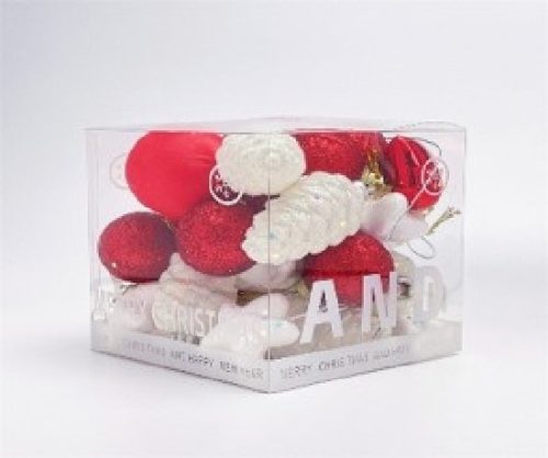 KARÁCSONYFA GÖMB DÍSZ PIROS-FEHÉR 31DB-OS