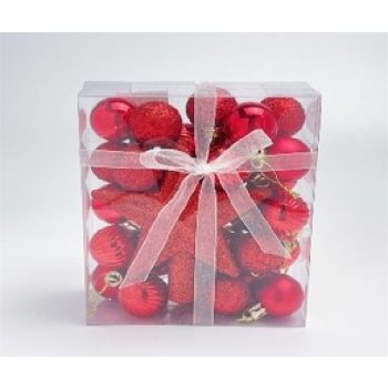 KARÁCSONYFA GÖMB DÍSZ PIROS 3CM/29DB + CSILLAG 30DB-OS