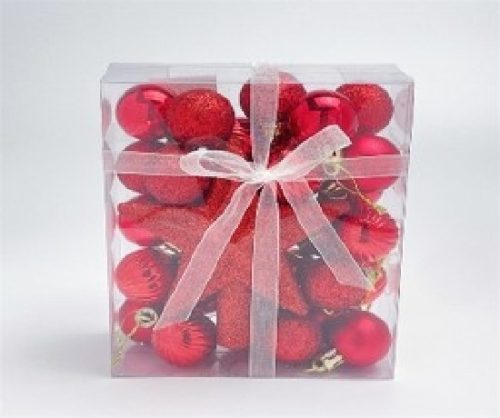 KARÁCSONYFA GÖMB DÍSZ PIROS 3CM/29DB + CSILLAG 30DB-OS