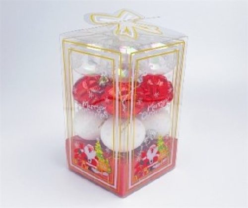 KARÁCSONYFA GÖMB DÍSZ 5CM PIROS-FEHÉR 16DB-OS