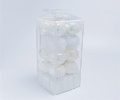 KARÁCSONYFA GÖMB DÍSZ 5CM FEHÉR 20DB-OS