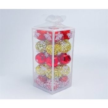 KARÁCSONYFA GÖMB DÍSZ 5CM PIROS-ARANY 20DB-OS