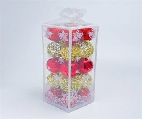 KARÁCSONYFA GÖMB DÍSZ 5CM PIROS-ARANY 20DB-OS