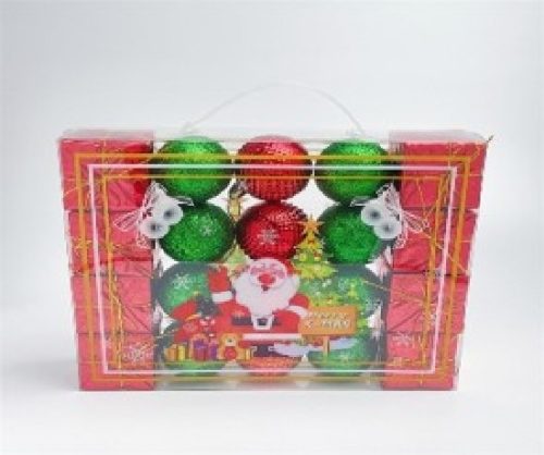 KARÁCSONYFA GÖMB DÍSZ 5CM PIROS-ZÖLD 20DB-OS