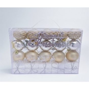 KARÁCSONYFA GÖMB DÍSZ 5CM EZÜST-PEZSGŐ 21DB-OS