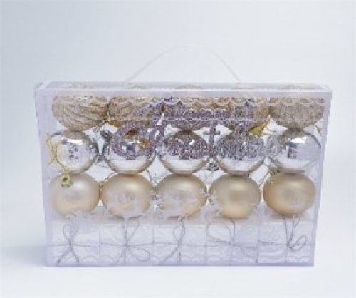 KARÁCSONYFA GÖMB DÍSZ 5CM EZÜST-PEZSGŐ 21DB-OS