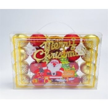 KARÁCSONYFA GÖMB DÍSZ 5CM PIROS-ARANY 21DB-OS