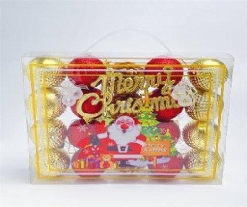 KARÁCSONYFA GÖMB DÍSZ 5CM PIROS-ARANY 21DB-OS