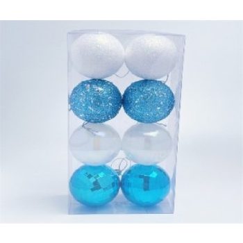 KARÁCSONYFA GÖMB DÍSZ 6CM KÉK-FEHÉR 8DB-OS