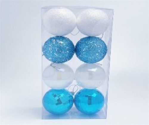KARÁCSONYFA GÖMB DÍSZ 6CM KÉK-FEHÉR 8DB-OS