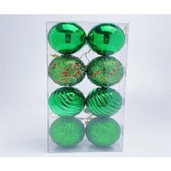 KARÁCSONYFA GÖMB DÍSZ 6CM ZÖLD 8DB-OS