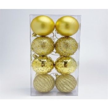 KARÁCSONYFA GÖMB DÍSZ 6CM ARANY 8DB-OS