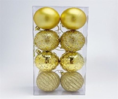 KARÁCSONYFA GÖMB DÍSZ 6CM ARANY 8DB-OS