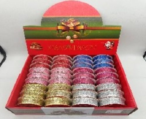 KARÁCSONYI SZALAG 2,5CM X 2,7M TÖBBFÉLE 36DB/DISPLAY