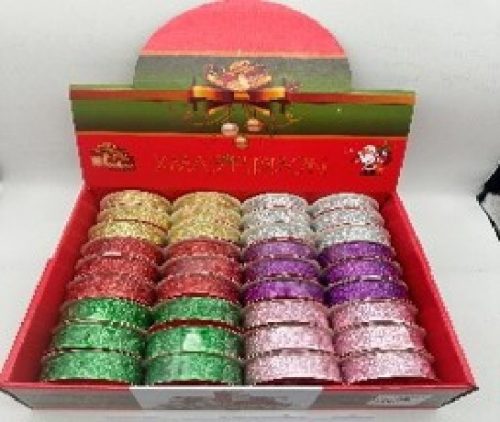 KARÁCSONYI SZALAG 2,5CM X 2,7M TÖBBFÉLE 36DB/DISPLAY